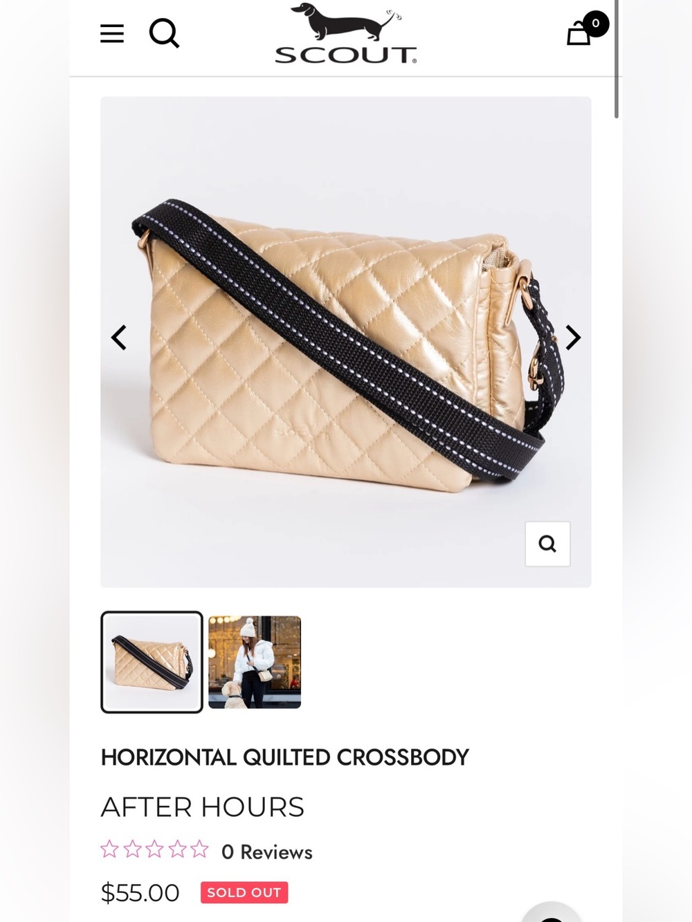 SCOUT Quilted Metallic Gold Crossbody with Black Strap